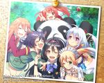  6+girls ange_vierge blush copyright_name fang forest hayamiya looking_at_viewer multiple_girls nature official_art open_mouth panda photo_(object) smile v 