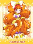  amanogawa_kirara cure_twinkle gloves long_hair magical_girl orange_hair purple_eyes ribbon twintails wink 