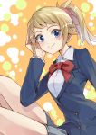  1girl blonde_hair blue_eyes gundam gundam_build_fighters gundam_build_fighters_try highres hoshino_fumina hummer_(sasanqua-sh) ponytail school_uniform short_hair smile 