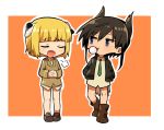  147 2girls :t animal_ears black_hair blonde_hair blue_eyes bubble_blowing chibi dog_ears dominica_s_gentile hands_in_pockets hands_together jane_t_godfrey multiple_girls necktie no_pants open_mouth strike_witches 