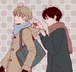  2boys aldnoah.zero blonde_hair brown_hair kaizuka_inaho multiple_boys scarf sinba_(ying-hua) slaine_troyard winter_clothes 