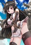  1girl black_hair blush breasts clouds fingerless_gloves gloves headgear kantai_collection long_hair mito_yoshihiro nagato_(kantai_collection) open_mouth panties red_eyes red_legwear skirt sky solo squirrel thigh-highs underwear white_panties white_skirt 