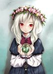  4bangai bubble character_request dress flower_wreath highres long_hair red_eyes silver_hair smile 