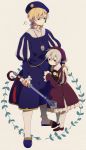  2boys ahoge axis_powers_hetalia bird blonde_hair child eterno hat iceland_(hetalia) mace male_focus multiple_boys norway_(hetalia) puff_and_slash_sleeves puffin puffy_sleeves violet_eyes weapon younger 