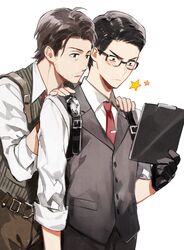  2boys badge blush clipboard glasses joseph_oda multiple_boys sebastian_castellanos the_evil_within yasuda_(fareast_blade) 