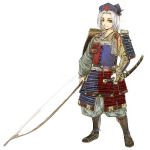  1girl adapted_costume armor bow_(weapon) cervus katana samurai samurai_armor sheath sheathed silver_hair smile sword touhou weapon yagokoro_eirin 