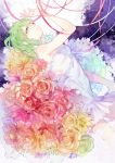  1girl dress flower green_eyes green_hair gumi p0ckylo ribbon rose sleeveless sleeveless_dress tears vocaloid white_dress 