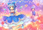  &gt;_&lt; 3girls adapted_costume blonde_hair blue_dress blue_eyes blue_hair bracelet cirno curtains dress fairy_wings flower hat ice ice_wings jewelry juliet_sleeves letty_whiterock lily_white long_sleeves multiple_girls open_mouth pink_eyes pjrmhm_coa puffy_sleeves red_rose rose silver_hair smile star touhou wings 