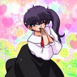  1girl ;d black_hair grey_eyes heart heart_background kunou_kodachi long_hair official_style one_eye_closed open_mouth ranma_1/2 school_uniform side_ponytail smile star starry_background tagme wantan-orz 