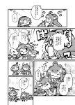  4girls :d :o =_= ^_^ ahoge bare_shoulders closed_eyes comic detached_sleeves double_bun glasses haruna_(kantai_collection) herada_mitsuru hiei_(kantai_collection) highres kantai_collection kirishima_(kantai_collection) kongou_(kantai_collection) long_hair monochrome multiple_girls nontraditional_miko one_eye_closed open_mouth short_hair smile snot sparkle tears translation_request wavy_mouth wide_sleeves |_| 