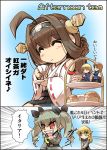  &gt;:d 5girls :d ^_^ ahoge anchovy blonde_hair brown_eyes brown_hair cake carpaccio character_request clenched_hand closed_eyes comic crossover cup darjeeling double_bun drill_hair food fruit girls_und_panzer grey_hair hairband hisahiko holding kantai_collection kongou_(kantai_collection) long_hair multiple_girls nontraditional_miko open_mouth orange_pekoe size_difference smile strawberry strawberry_shortcake teacup tiered_tray translation_request twin_drills twintails 