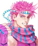  1boy jojo_no_kimyou_na_bouken joseph_joestar_(young) mitarashi_(mimi88884) one_eye_closed pink_eyes pink_hair scarf solo 