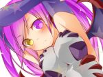  1girl arms_up blush dragon_girl dragon_wings head_fins heterochromia long_hair purple_hair puzzle_&amp;_dragons solo sonia_(p&amp;d) star taut_clothes uzura_kazuhisa violet_eyes wings yellow_eyes 