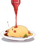  azuma_minatsu bottle broccoli ketchup no_humans open_mouth pikachu plate pokemon pokemon_(creature) pouring 