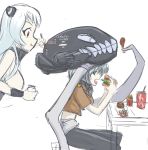  2girls airfield_hime blue_eyes cyber_(cyber_knight) eating kantai_collection long_hair multiple_girls red_eyes shinkaisei-kan short_hair silver_hair sketch wo-class_aircraft_carrier 