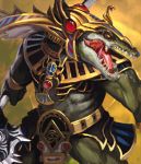  artist_request card_(medium) chaos_heroes_online crocodile crocodilian egyptian eye_of_horus mulmurden official_art open_mouth scarab sharp_teeth solo weapon 