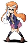  1girl anbe_masahiro hair_ornament hairclip hand_on_knee inkling loafers necktie school_uniform shoes simple_background skirt smile socks splatoon tentacle_hair white_background 