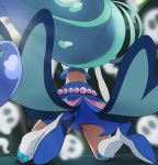  1girl back blue_hair cure_mermaid from_behind ghost go!_princess_precure haruyama_kazunori kaidou_minami kneeling long_hair magical_girl midriff ponytail precure solo 