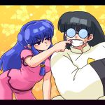  1boy 1girl black_hair chinese_clothes glasses hair_ornament long_hair mousse official_style pout purple_hair ranma_1/2 shampoo_(ranma_1/2) tagme violet_eyes wantan-orz 