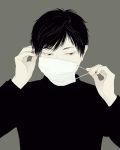  1boy black_hair black_shirt brown_eyes face_mask facing_viewer grey_background looking_down mask original re:i simple_background solo turtleneck upper_body 