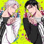  2boys black_hair formal jojo_no_kimyou_na_bouken kira_yoshikage multiple_boys nail_polish severed_hand suit symmetry u_(lastcrime) white_hair 