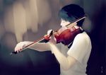  1boy black_hair blurry bow_(instrument) closed_eyes depth_of_field from_side instrument original playing_instrument re:i shirt signature solo standing upper_body violin white_shirt 