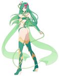  1girl ass blue_eyes boots breasts cleavage final_fantasy final_fantasy_iv final_fantasy_iv_the_after green_hair green_legwear hair_ornament high_heel_boots high_heels jewelry legs leotard long_hair long_legs looking_at_viewer looking_back rydia simple_background smile solo thigh-highs thigh_boots thighs thong_leotard transparent_background whip zaaeestar 