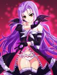  1girl absurdres bare_shoulders breasts cleavage gloves highres long_hair lutecia_alpine lyrical_nanoha mahou_shoujo_lyrical_nanoha_vivid older purple_hair red_eyes solo tappa_(esperanza) thigh-highs 