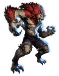  1boy artist_request bandages belt chaos_heroes_online full_body highres male_focus muscle official_art open_mouth rikian sharp_teeth shirtless simple_background solo standing transparent_background werewolf 