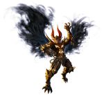  1boy absurdres alpha_transparency arm_up artist_request belzebuth chain chaos_heroes_online demon full_body glowing glowing_eyes highres male_focus muscle nipples official_art simple_background solo transparent_background wings 