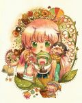  1girl chocolate fairy_(jintai) flower grass green_eyes jinrui_wa_suitai_shimashita long_hair pink_hair plant watashi_(jintai) yuno_(artist) 