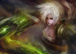  1girl armor breasts facial_tattoo huge_weapon league_of_legends lips muju nose realistic riven_(league_of_legends) short_hair solo sword tattoo weapon white_hair 