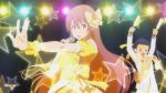  2boys april_fools blush crossdressinging glowstick hair_ornament headband idol long_hair multiple_boys official_art open_mouth sash short_hair singing star takanashi_kotori takanashi_souta working!! yamada_kirio 