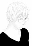  1boy black_shirt collarbone glasses greyscale messy_hair monochrome original re:i realistic simple_background solo upper_body white_background white_hair 