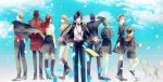  4girls 6+boys aegis aegis_(persona) amada_ken aragaki_shinjirou arisato_minato back-to-back beanie black_hair blonde_hair brown_hair column_lineup dog hat headphones highres iori_junpei kirijou_mitsuru koromaru lineup long_hair mentaishi mochizuki_ryouji multiple_boys multiple_girls persona persona_3 sanada_akihiko scarf school_uniform short_hair smile takeba_yukari trench_coat yamagishi_fuuka yuuki_makoto 