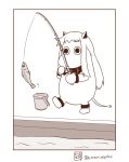  (o)_(o) commentary fish fishing fishing_rod horns kantai_collection monochrome moomin moomintroll northern_ocean_hime northern_ocean_hime_(cosplay) sazanami_konami shinkaisei-kan tail twitter_username 