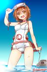  1girl brown_eyes brown_hair commentary_request cosplay dodome-iro_mayonnaise kantai_collection maru-yu_(kantai_collection) maru-yu_(kantai_collection)_(cosplay) school_swimsuit shiratsuyu_(kantai_collection) short_hair sketch solo swimsuit twitter_username 