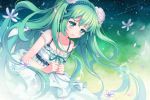  1girl aqua_eyes aqua_hair blush crying crying_with_eyes_open dress flower hair_flower hair_ornament hatsune_miku headphones long_hair solo tears twintails very_long_hair vocaloid windy4th 