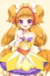  1girl :d amanogawa_kirara bare_shoulders blush choker cure_twinkle earrings go!_princess_precure highres jewelry kuune_rin long_hair looking_at_viewer magical_girl multicolored_hair open_mouth orange_hair precure redhead smile solo star star_earrings twintails two-tone_hair violet_eyes 