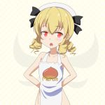  1girl apron bare_arms bare_shoulders blonde_hair cato_(monocatienus) chestnut_mouth collarbone drill_hair hat luna_child naked_apron pink_eyes solo touhou 
