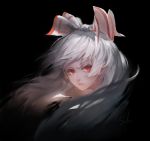  1girl artist_name backlighting black_background blurry bow colored_eyelashes depth_of_field ears error face frown fujiwara_no_mokou hair_bow highres lips long_hair looking_at_viewer looking_to_the_side neck red_eyes serious signature silver_hair simple_background sketch sola7764 solo touhou wind 