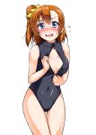  1girl absurdres blue_eyes brown_hair front_zipper_swimsuit highres kousaka_honoka love_live!_school_idol_project one-piece_swimsuit open_mouth short_hair side_ponytail swimsuit tjk wavy_mouth 