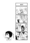  3girls 4koma blush book cigarette comic crossed_arms dragon_girl dragon_horns dream_demon glasses horns long_hair monochrome multiple_girls original pointy_ears reading school_uniform smile smoking translation_request 