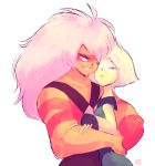  hand_on_another&#039;s_hip highres jasper_(steven_universe) long_hair looking_at_viewer orange_skin peridot_(steven_universe) rambamboo steven_universe white_hair 