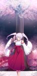  1girl cherry_blossoms closed_eyes daiaru highres japanese_clothes long_hair miko original silver_hair solo twintails 