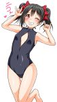  1girl black_hair front_zipper_swimsuit grin highres love_live!_school_idol_project nico_nico_nii one-piece_swimsuit red_eyes short_hair smile swimsuit tjk twintails yazawa_nico 