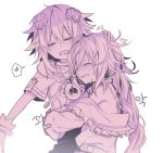  2girls choujigen_game_neptune closed_eyes hatyo heart hug monochrome multiple_girls neptune_(choujigen_game_neptune) neptune_(series) patting_head pururut simple_background spoken_heart tears wavy_mouth white_background 