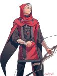  1boy adapted_costume alternate_costume archer bow_(weapon) byulrorqual cape cloak fate/stay_night fate_(series) hood solo weapon white_hair 