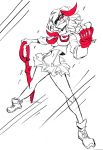  clenched_hand grin kill_la_kill matoi_ryuuko midriff navel pleated_skirt rafchu school_uniform scissor_blade senketsu serafuku short_hair single_glove sketch skirt smile solo spot_color suspenders weapon 