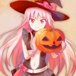  1girl hat jack-o&#039;-lantern long_hair looking_at_viewer navel original shati smile solo very_long_hair witch_hat 